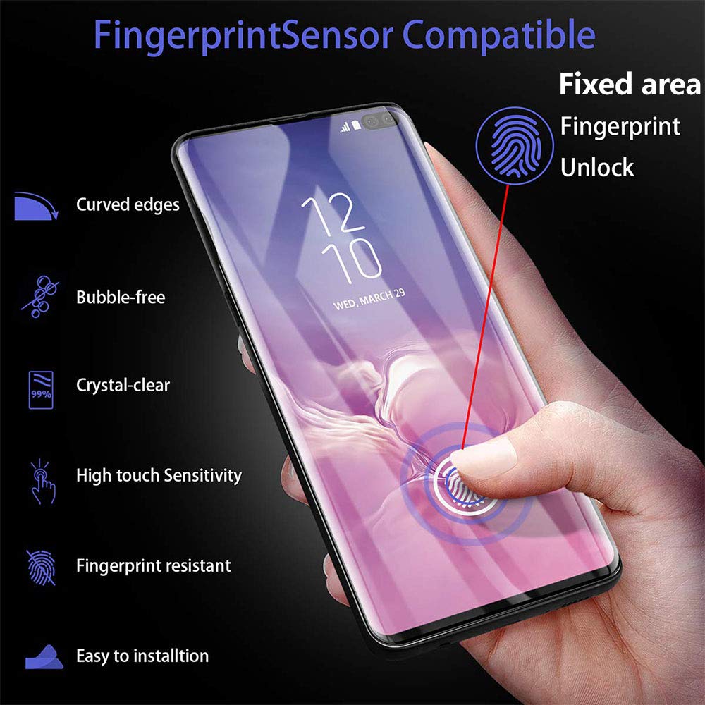 Galaxy S10+ (Plus) 3D Tempered Glass Full Screen Protector with Working Adhesive In Screen Finger